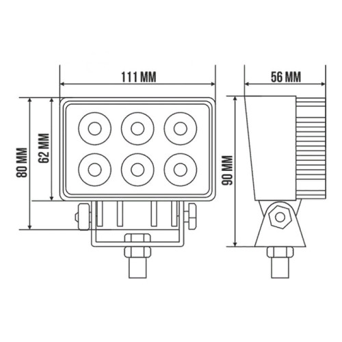 Светодиодная фара рабочего света 18 Вт прямоугольная (Flood)