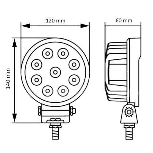 Светодиодная фара рабочего света PRO 27 Вт круглая (Flood)