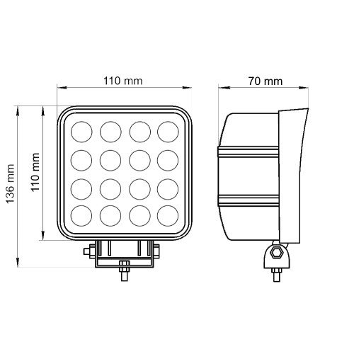 Светодиодная фара рабочего света PRO 48 Вт (Flood)
