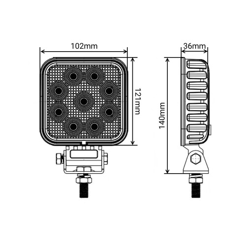 Светодиодная фара рабочего света квадратная двухцветная 27 Вт широкое пятно
